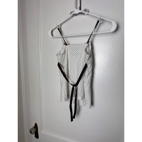 Vintage Y2K Cherokee White Brown Polka Dot Babydoll Cami Tank Top Ribbon Small - Picture 8 of 8